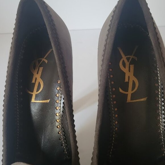 Yves Saint Laurent Gray Suede Round Toe High Heels Platform YSL Pumps - Picture 9 of 14